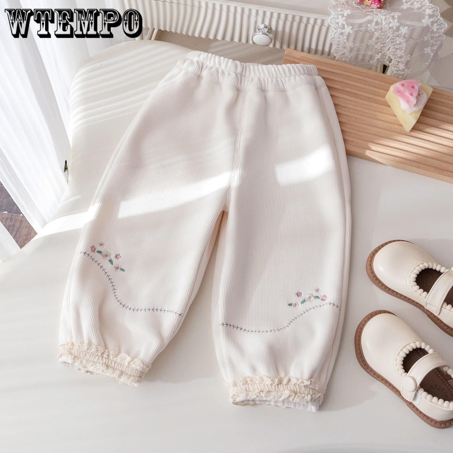 

Повседневные брюки для девочек с кружевом и кружевом, зимняя мода для маленьких девочек, модные брюки с цветочной вышивкой 130