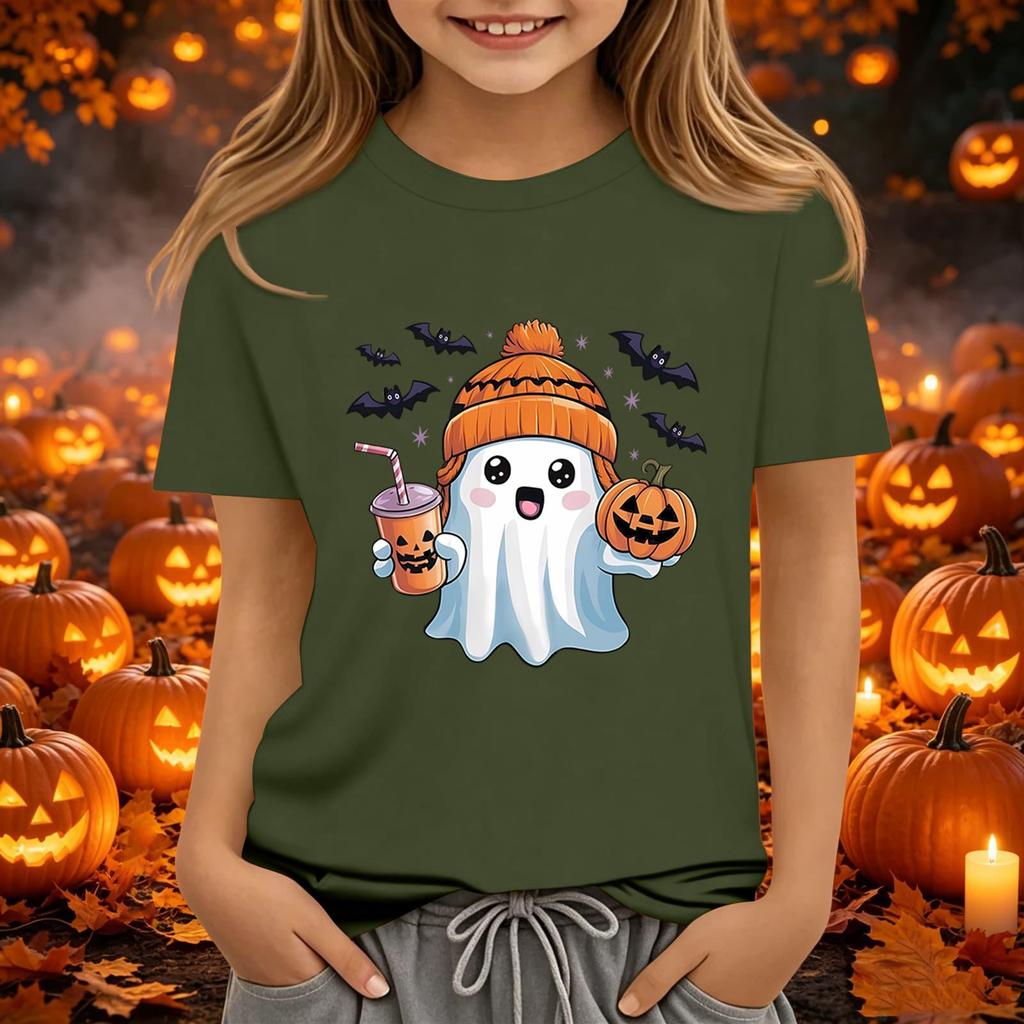 Kids Halloween Printed Short Sleeve T-Shirt Loose Fit Round Neck Casual Tee