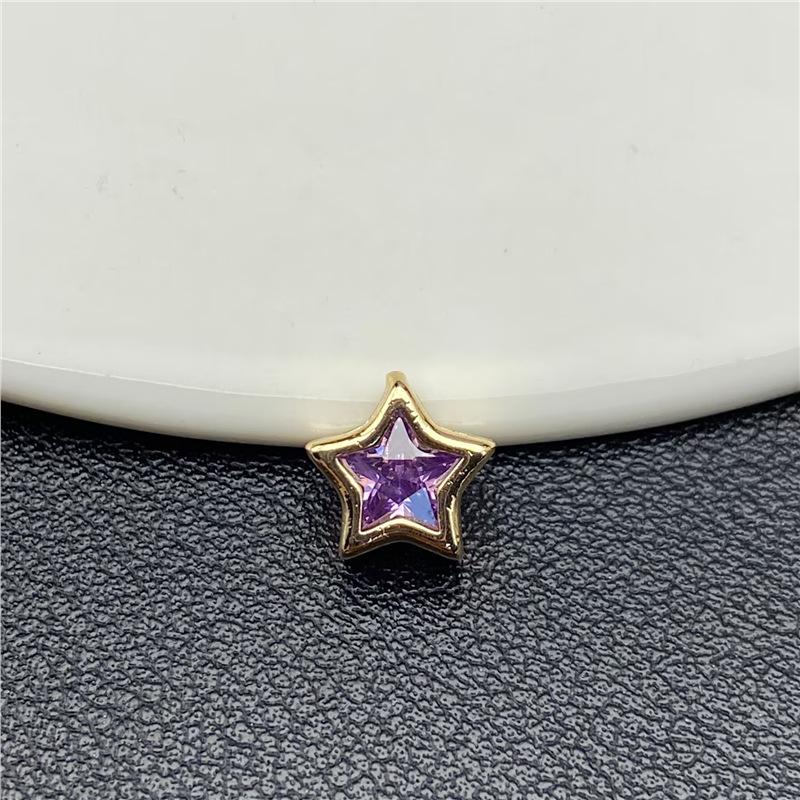 9mm 14k Zircon Pentagram Pendant: 3D Colorful Star with Inlaid Diamonds for DIY Nail Art