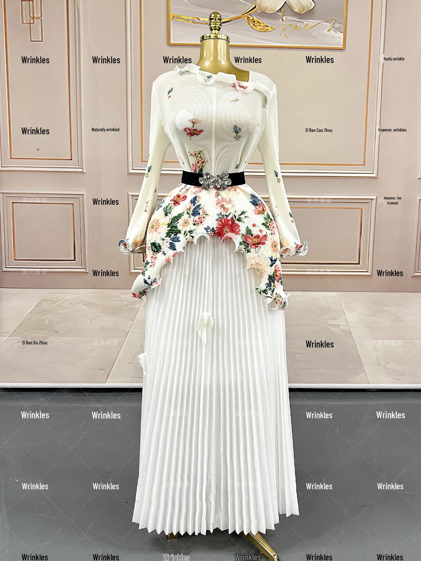 

Miyake Plus Size Women s Pleated Print Top & Long Skirt Set One Size білий