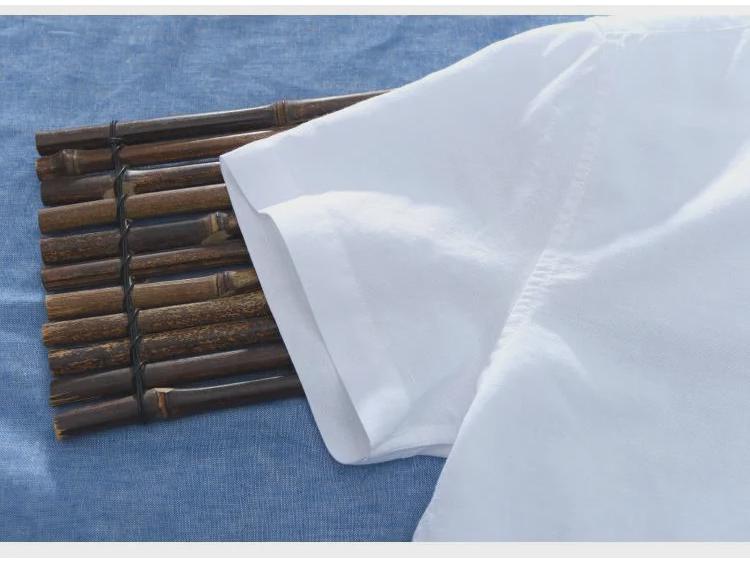 Men's Short-Sleeve Stand Collar White Linen Shirt, Casual Loose Fit, Lightweight Summer Cotton.