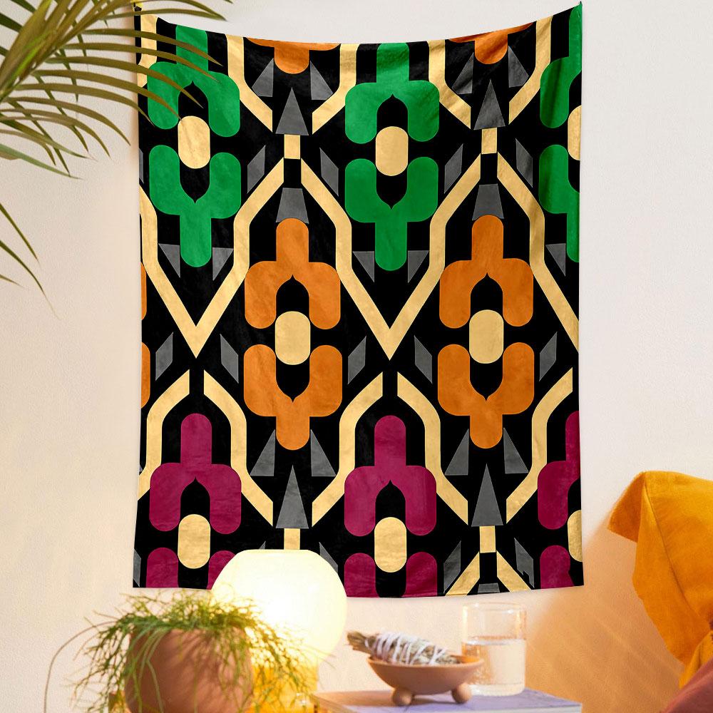 Geometric Floral Pattern Tapestry Patterned tapestry home decor, suitable for bedroom and living room, gift