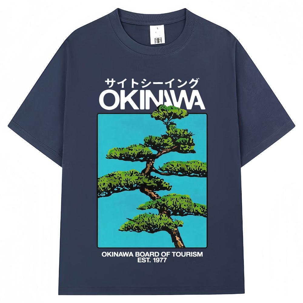 Japanischer Stil Okinawa Harajuku T-Shirt Unisex Damen Vintage Mode Kurzarm Lässig Oversized 100% Baumwolle T-Shirt Streetwear
