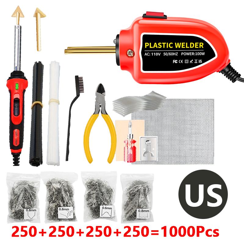 2in1 Plastic Welder+Soldering Iron Kit 100W Portable Auto bumper Plastic Crack repair Tool weld Set With1000Pcs Welding Nail