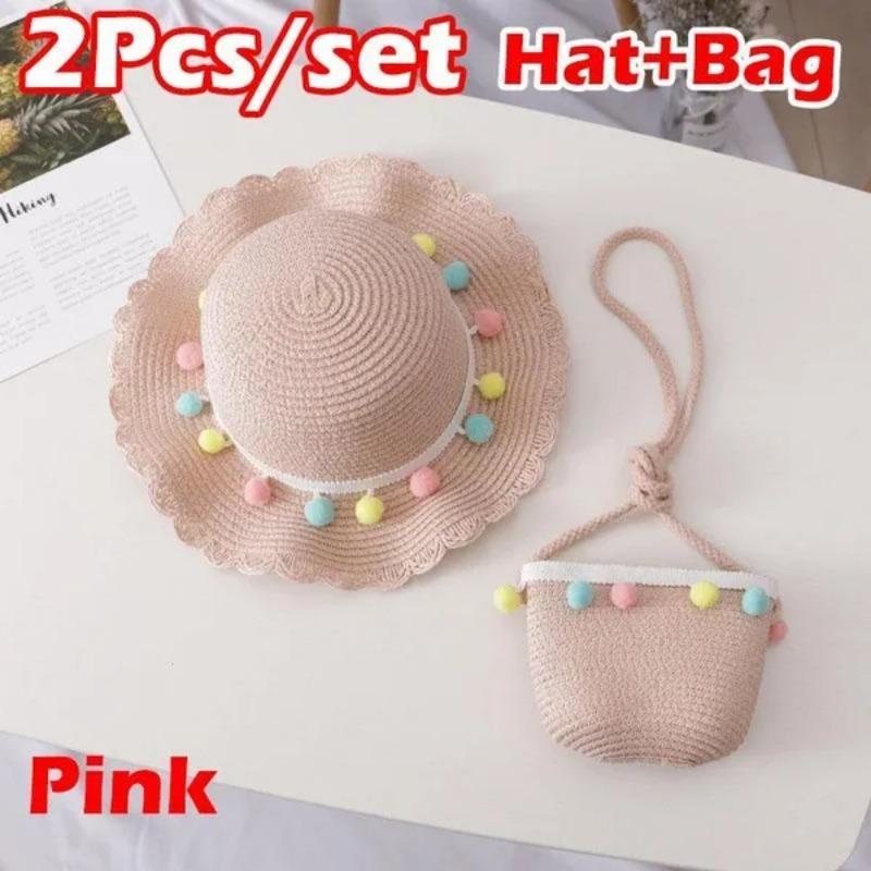 2Pcs/set Cute Style Baby Girl Sun Hat + Shoulder Bag Summer Sunscreen Children Hat Bag