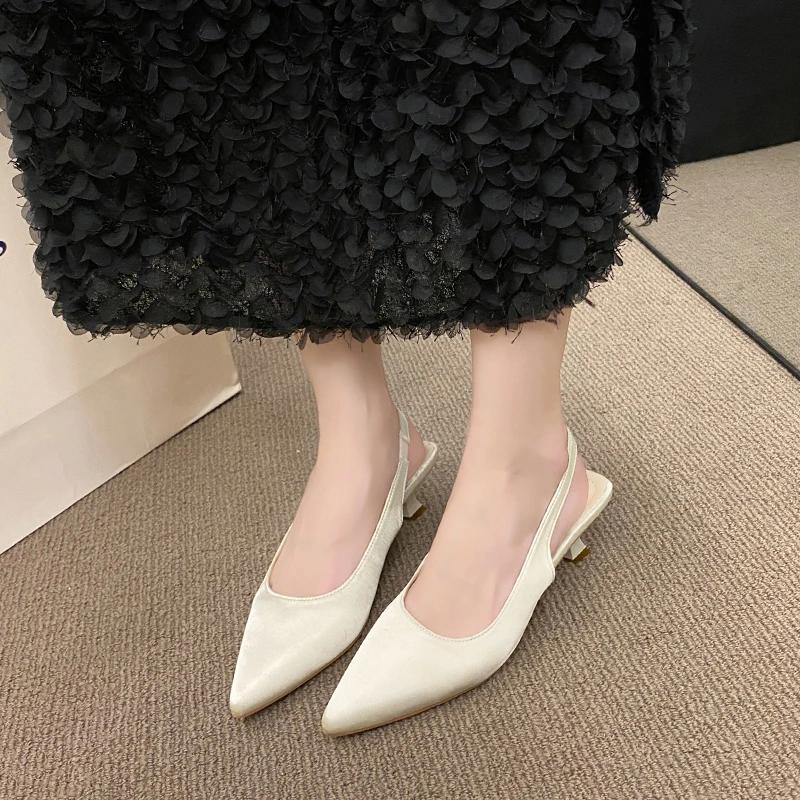 Fashion Summer New Women Sandals Heel Ladies Shoes Pointed Toe Solid Female Women's Shoes Back Strap Slip on