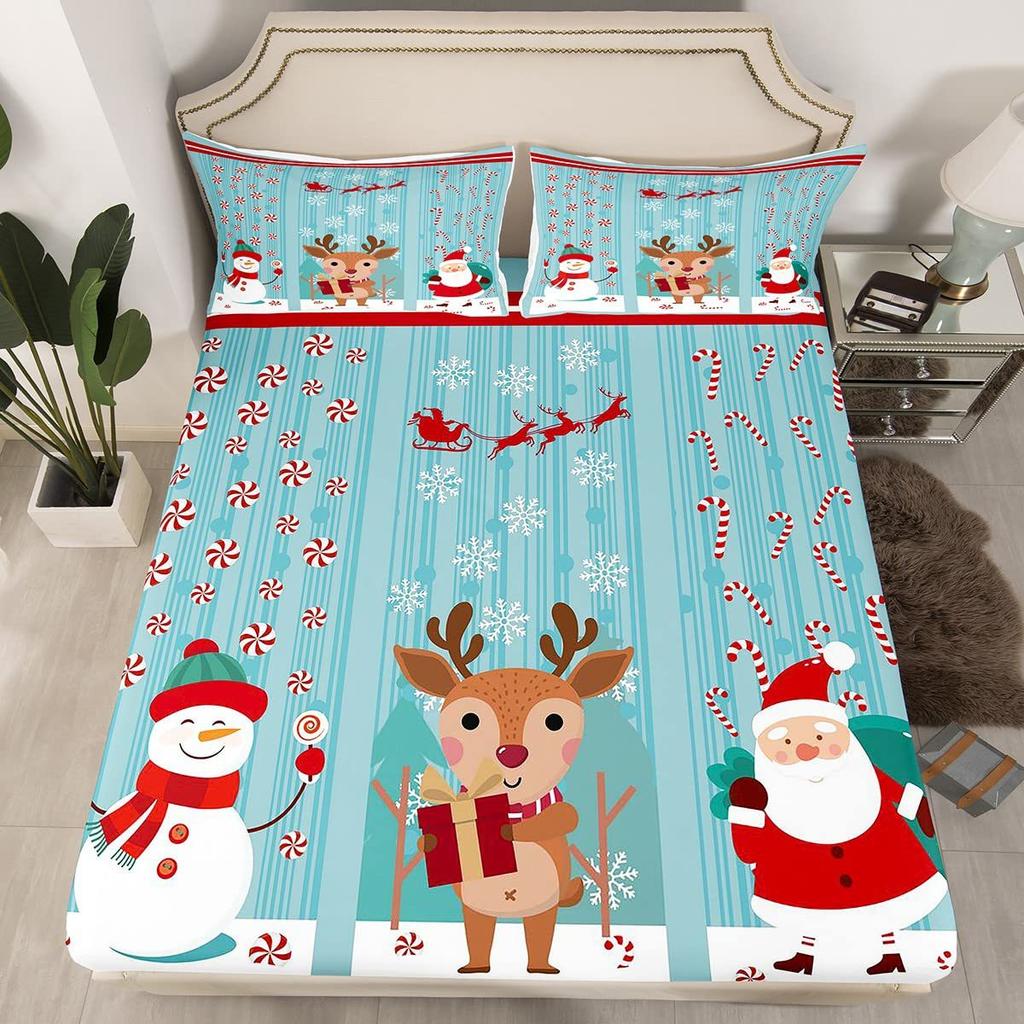Christmas-Themed Pattern Mattress Three-Piece Digital Printing Mattress Bedding Set Adult Children