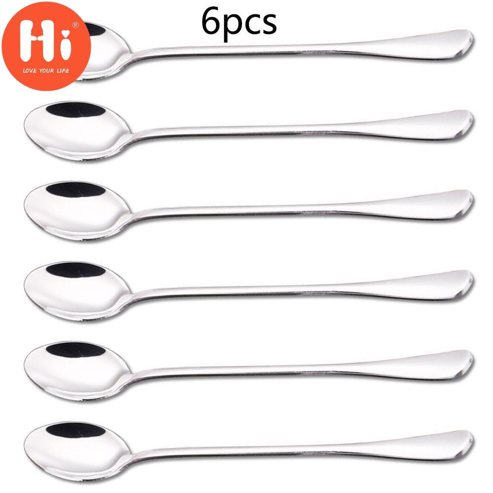 Hi 6pc Stainless Steel Long Handle Spoon Latte Glass Ice Cream Sundae Coffee Spoons