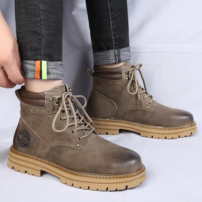Winter Men's Boots Genuine Leather Boots Men's Warm Fur Snow Boots Outdoor Desert Boots Brand Leather Men Motorcycle Ankle Boots