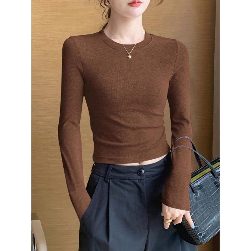 

Melanoid Women s Coffee Round Neck Base Layer Top - Autumn/Winter Slimming High Waist Bodycon T-shirt L (Weight 105-115 kg)
