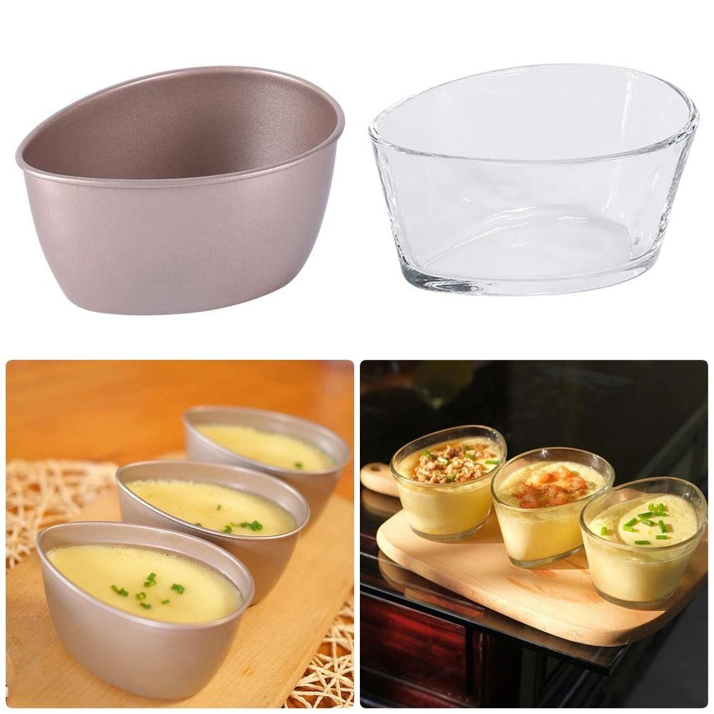

1Pcs Food Serving Egg Shape Bowl Metal Glass Egg Cup Durable Steamed Egg Bowl silicone lid