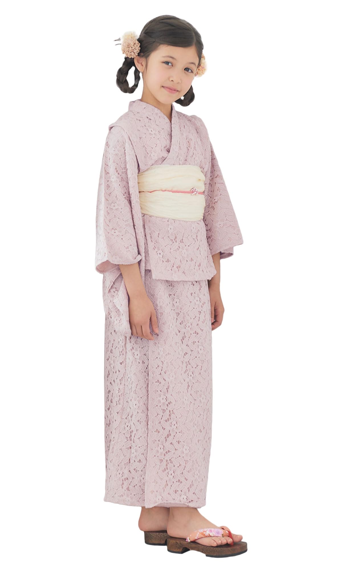 

Lace Yukata Separate Set with Fluffy Heko Obi Sundress Set Fluffy Heko Obi Set Cami Dress [NISHIORI] Kids 2-way 3-piece (Pink, 110cm) розовый