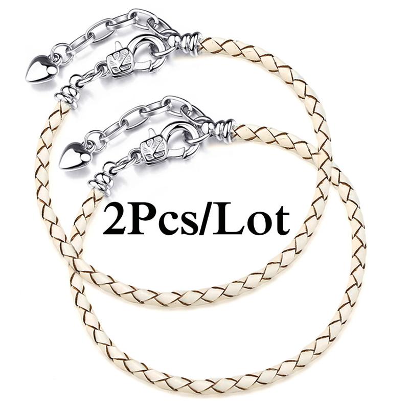 2 szt./partia Specjalna Oferta Skórzane Bransoletki Łańcuszkowe Pasują do Ręcznie Robionych Koralików Bransoletki z Charmsami Dla Par Pulsera Biżuteria Dla Kobiet Mężczyzn Hurtownia