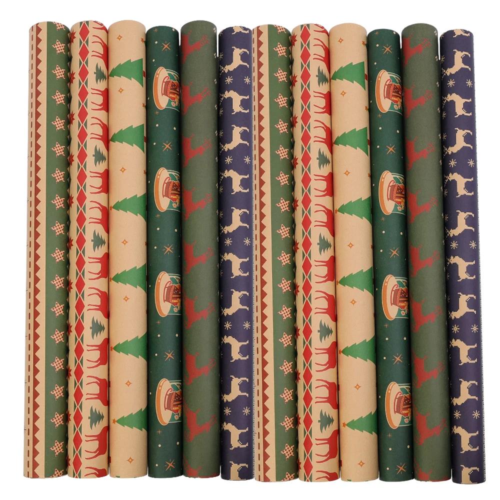 5Pcs Christmas Wrapping Paper Gifts Wrapping Paper Diy Packing Craft Cartoon Printed Kraft Paper Xmas Wedding Party Decor Paper