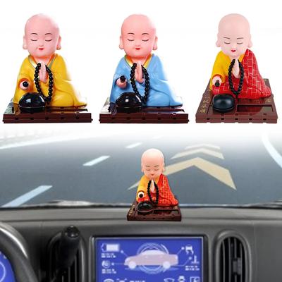 1pcs Solar Powered Bobble Shaking Head Monk Ornaments Buddhist Monk Figurines Statues Car Home Office Decorations