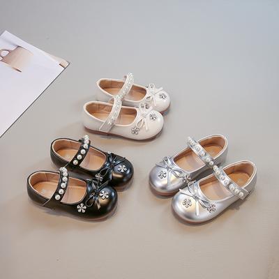 Petites chaussures en cuir pour enfants 2025 printemps et automne nouveau version coréenne de chaussures de princesse à nœud en strass filles chaussures en cuir à semelle souple