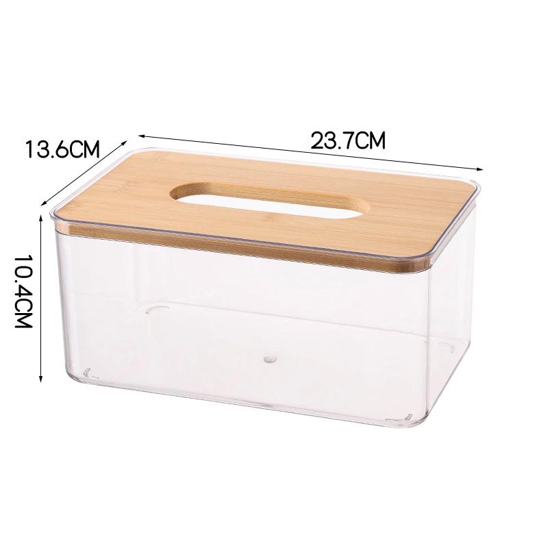 Nordic Minimalist Wooden Tissue Box Cover Holder Organizer Modern Desktop Transparent Rectangular Bamboo Facial Tissue Dispenser