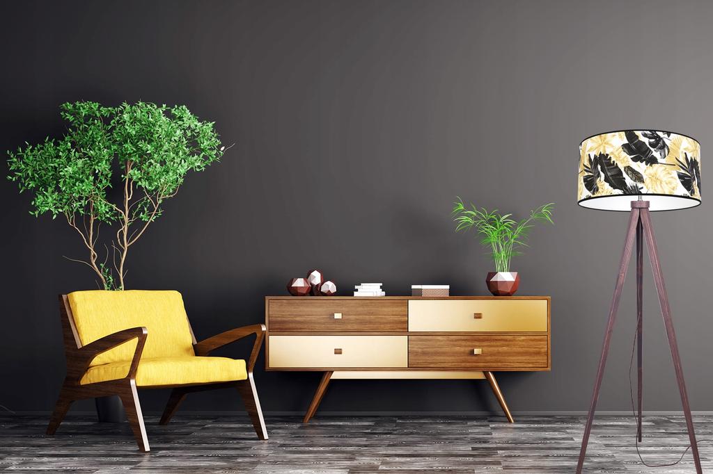 Floor Lamp Tripod Lampshade Golden Flowers Led