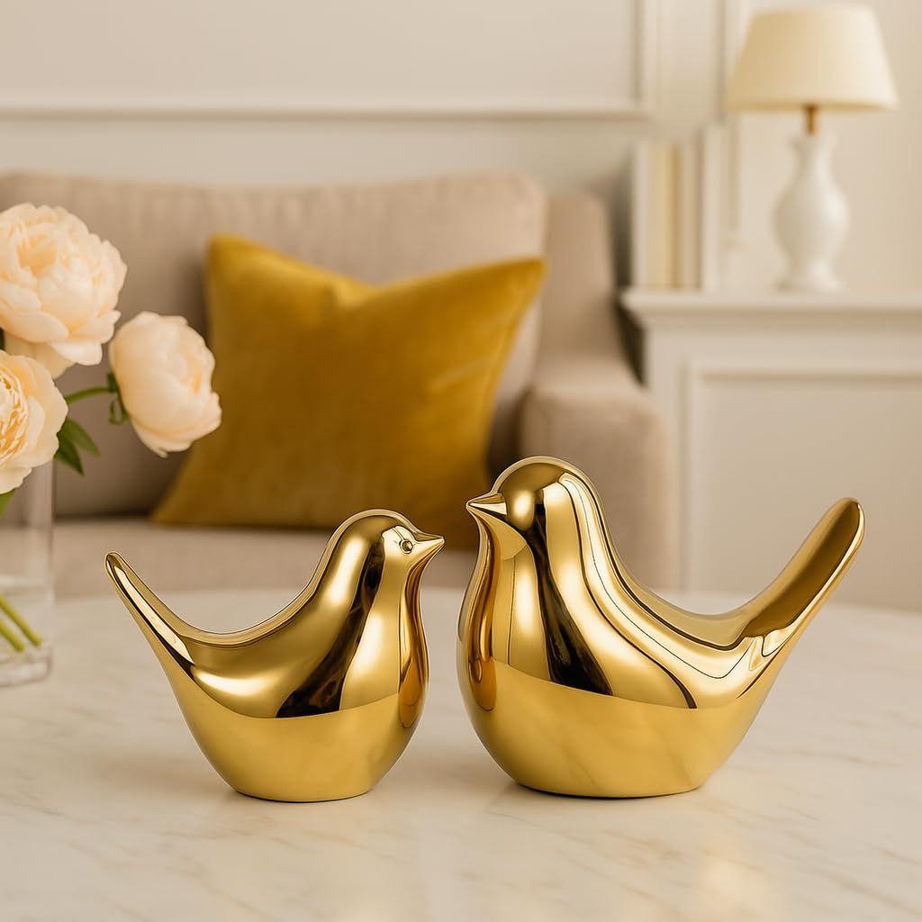 

Керамическая фигурка золотых птиц благословения для декора дома | Керамические фигурки - (Набор из 2 предметов, Золотой)