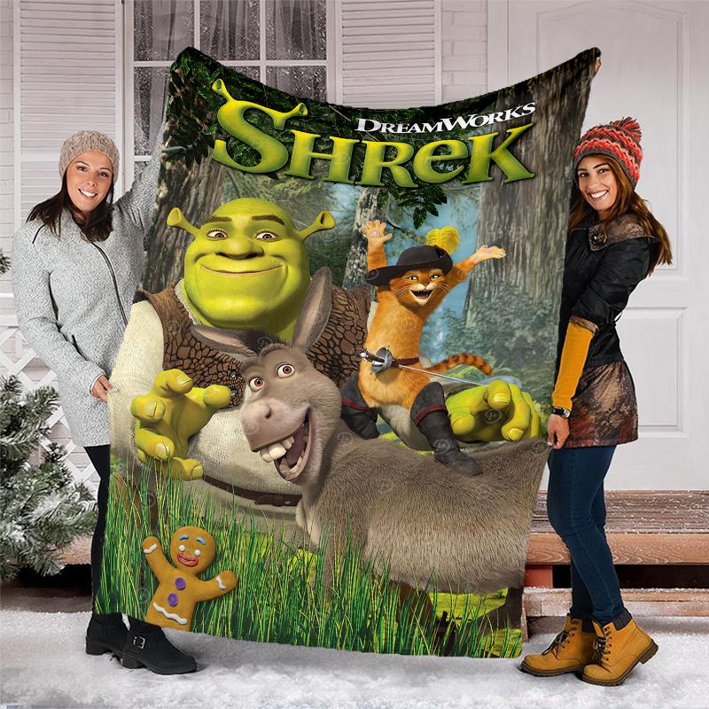 Přehoz s potiskem Shrek - Ideální na pohovku, postel, cestování a venkovní použití | Lze prát v pračce, útulný a odolný.