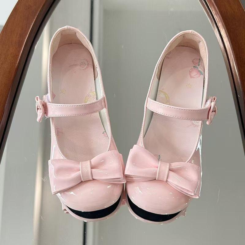 [Cream Cake] Sandwich Love Peach Original Lolita Round Head Lo Shoes Bow Low Heel Shoes