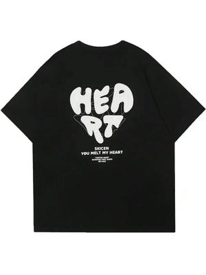 2025TShirt Summer Short Sleeve Harajuku Wo'unisex T-Shirt Heart Sporty Tshirt Cotton Casual Tees Y2k Clothes Hip Hop Streetwear Tops