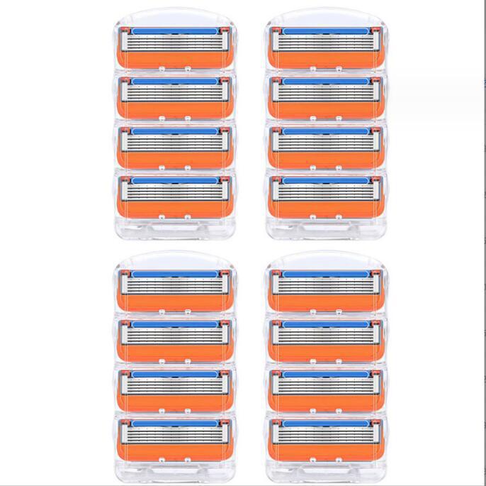 Orange Five-Blade Manual Razor with Universal Blue Cartridge Head