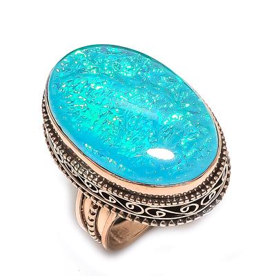 Anello Gioiello in Rame Fatto a Mano con Opale Triplet Blu Misura 9.5 e8p10