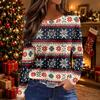 Women's Christmas Tree Print Neck Long Sleeve Top with Split Hem for Holiday