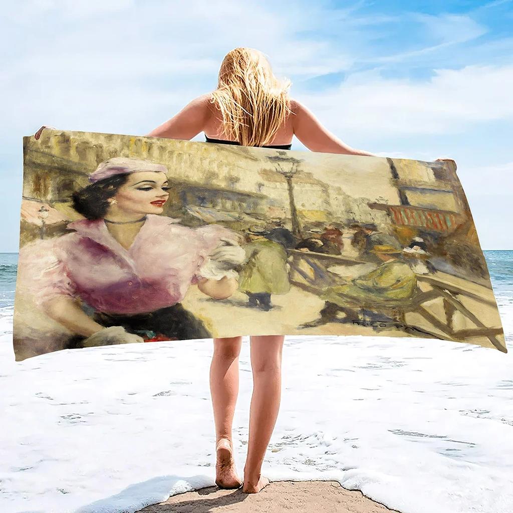 Oil Painting Beach Towels Oversized Vintage Design Art Landscape Beach Towel Microfiber Beach Towel Soft Polyester Microfiber