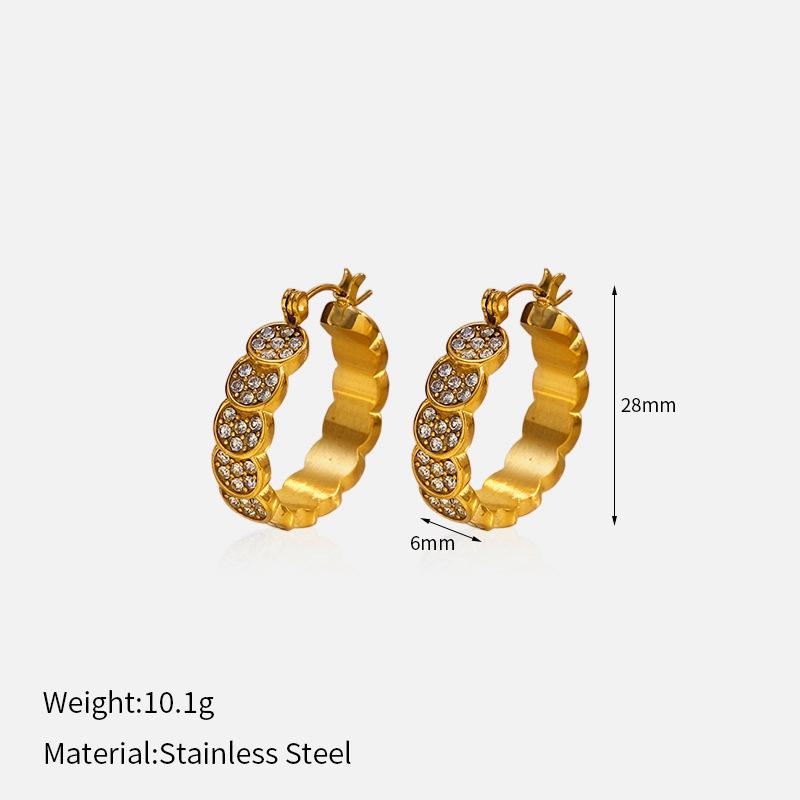 Stainless Steel Geometric Diamond Inlaid Luxury Earrings - Women's Versatile Accessory