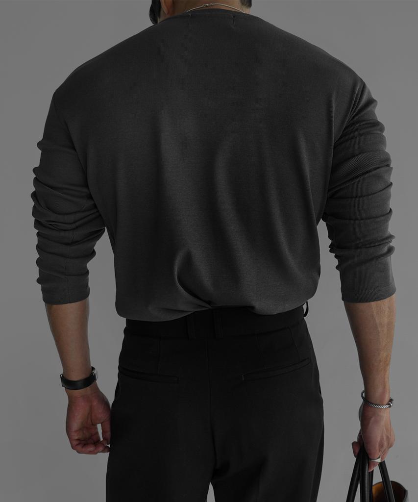 Baulopeulodeogteu Fine Ribbed Muscle Long Sleeve Knit Tee [Charcoal]