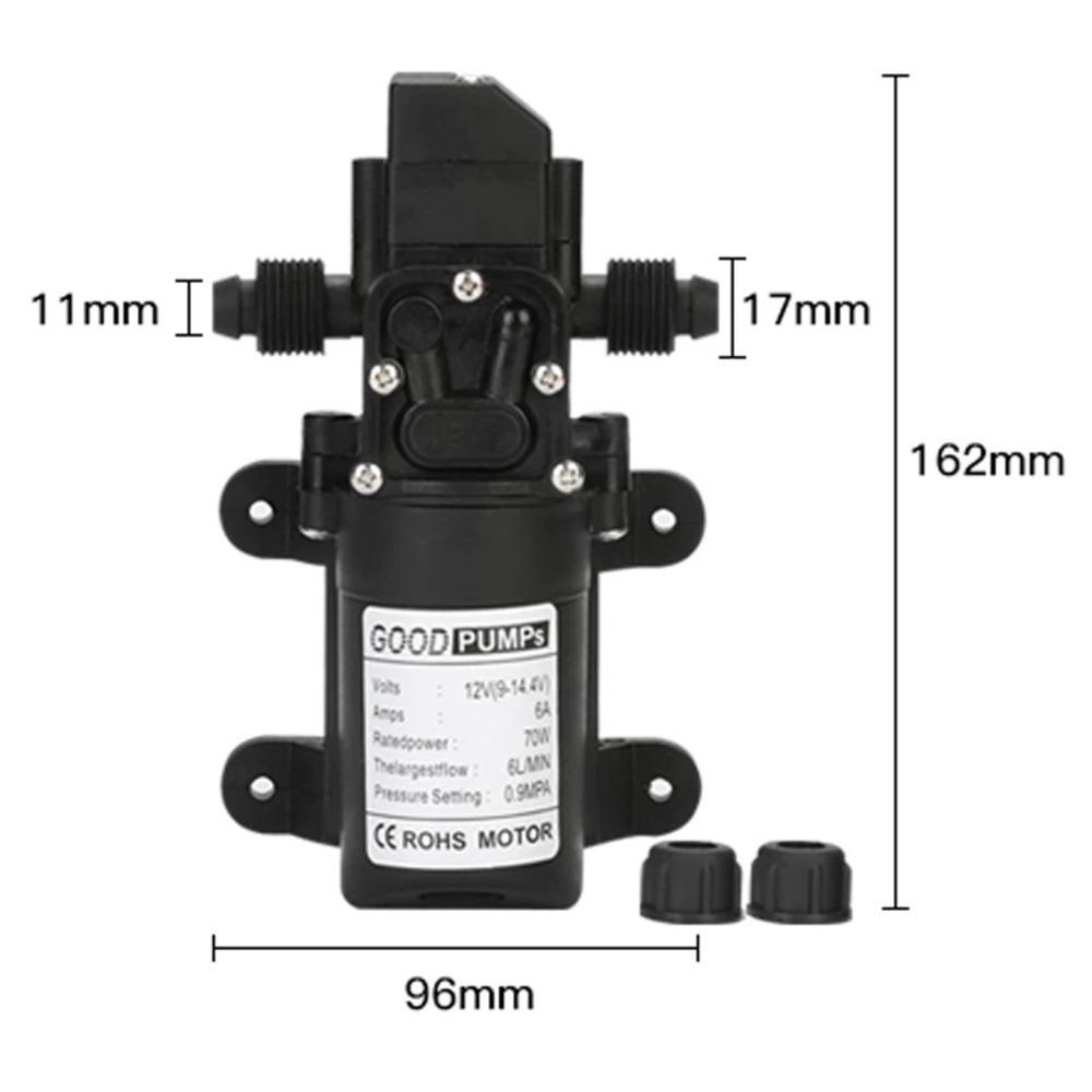 12V High-Pressure Self-Priming Diaphragm Water Pump, 130PSI, 6L/Min, Automatic Flow Switch, Safe and Compact Design
