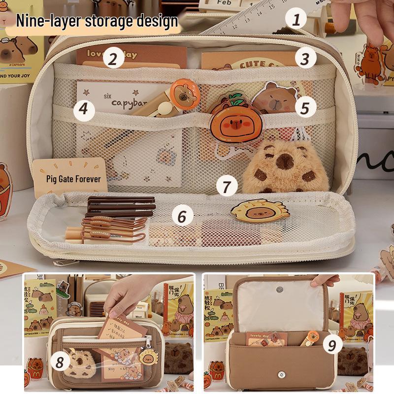 Large-Capacity Capybara Pencil Case for Girls – Cute & Transparent Design for Junior High Students