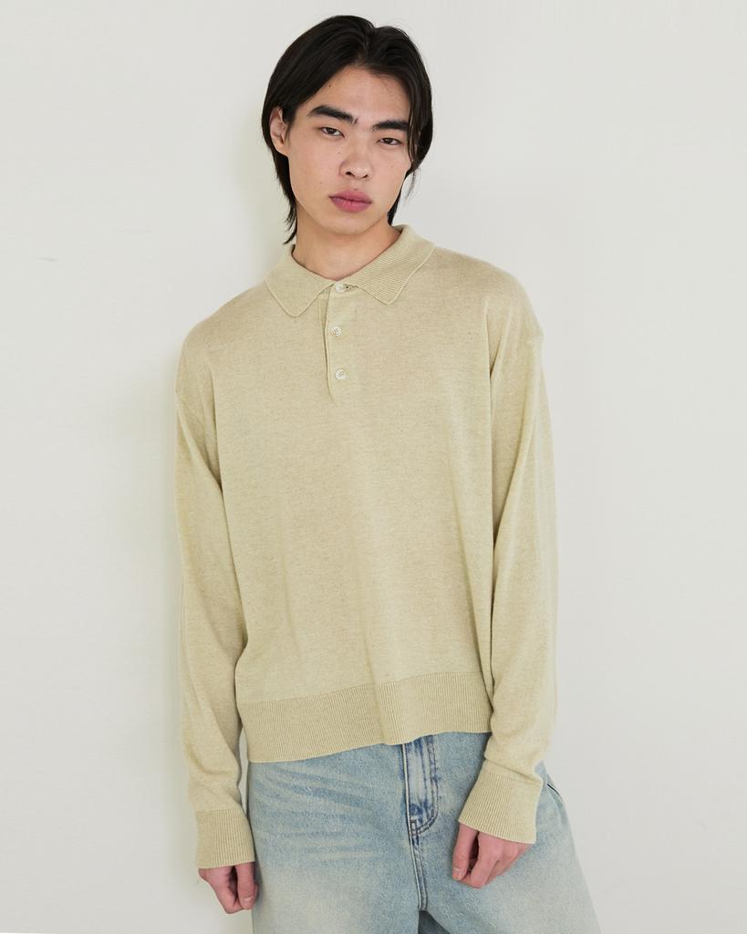 Diaendeukweseucheon Wool Linen Collar Knit Top / Light Green