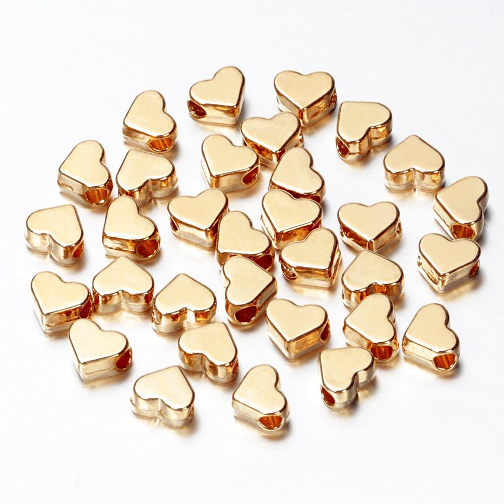 30pcs Love Heart Beads KC Gold Color Spacer Loose Charms Bead for Bracelets Necklaces for Jewelry Making 6x7x3.5mm DIY