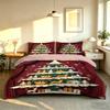 Christmas Duvet Cover Set 3Pcs 3D Paper Cut Xmas Tree Animals Print Soft Microfiber Bedding with Pillowcases