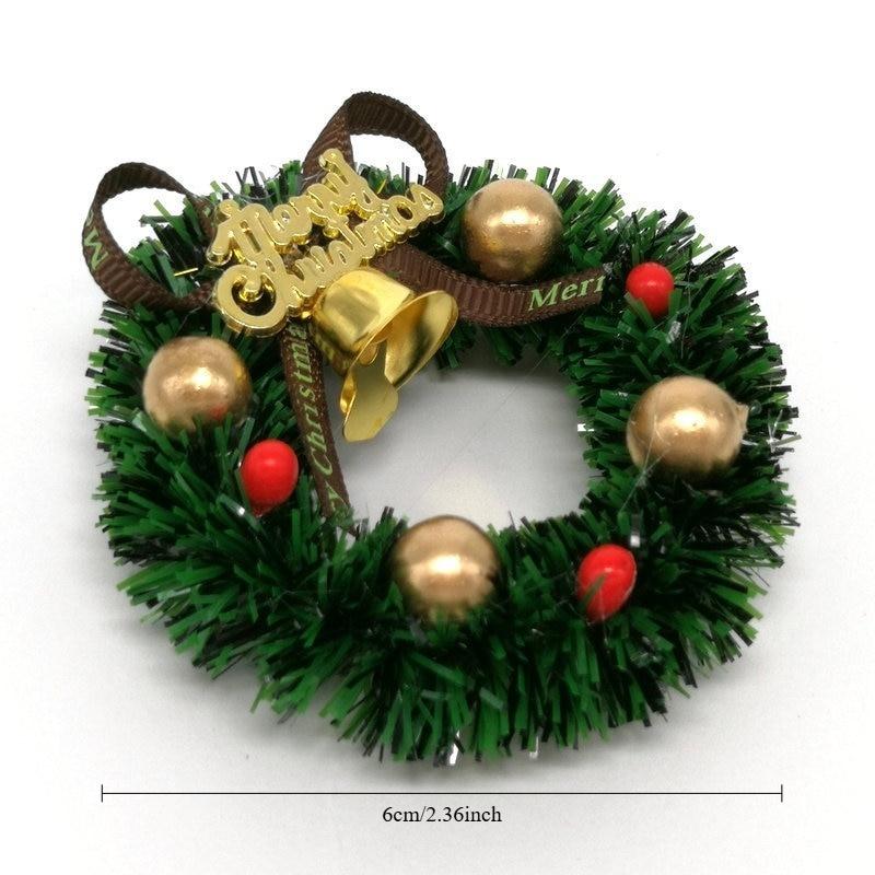 2pcs Miniature Christmas Wreath Mini Hanging Xmas Wreath Dollhouse Garland Wall Grass Strip Decoration Accessories