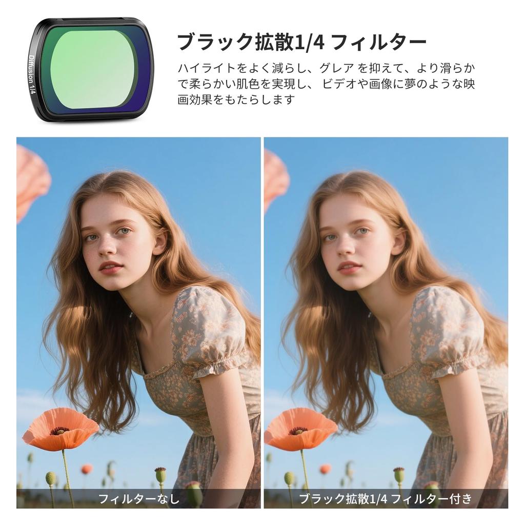 NEEWER Black Diffusion Filter Lens Kit Compatible with Osmo Pocket 3 FOV Cinematic Effect Lens Filter Set with 2 Screen Action Camera Accessories for