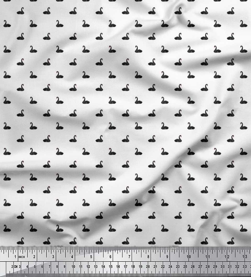 

Японська креп-атласна тканина Soimoi Декоративна тканина з птахами-лебедями з принтом метр 42 дюйми 42 Inch Wide - Poly Crepe білий