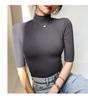 Elastic Slim Cotton Turtleneck T Shirts For Women Casual Short Sleeve Tee