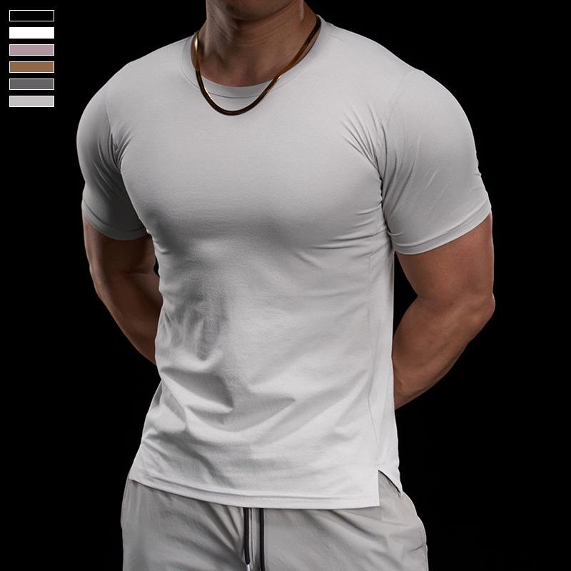 Men s Gym Fitness Training Clothing Men s High-elasticity Breathable Sports Tight Short-sleeved T-shirt, Running Sports M
