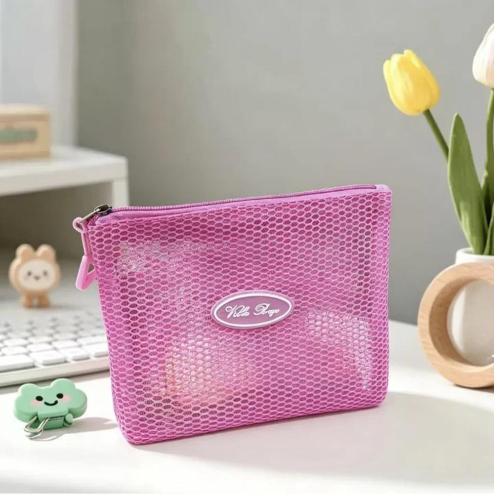 Mesh Cosmetic Organizer Zipper Closure Toiletry Bag Portable Makeup Pouch  Handbag Organizer