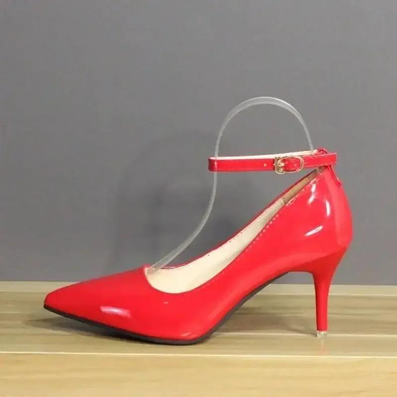 7cm 10cm 12cm Heels Schnalle Frauen Spitzschuh Pumps Lackleder Schuhe Stiletto Heels Büro Pumps Super große Größe 33-50