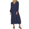 Women's Summer And Fashion V-neck Cotton Linen Loose Sleeves Long Sleeve Dress