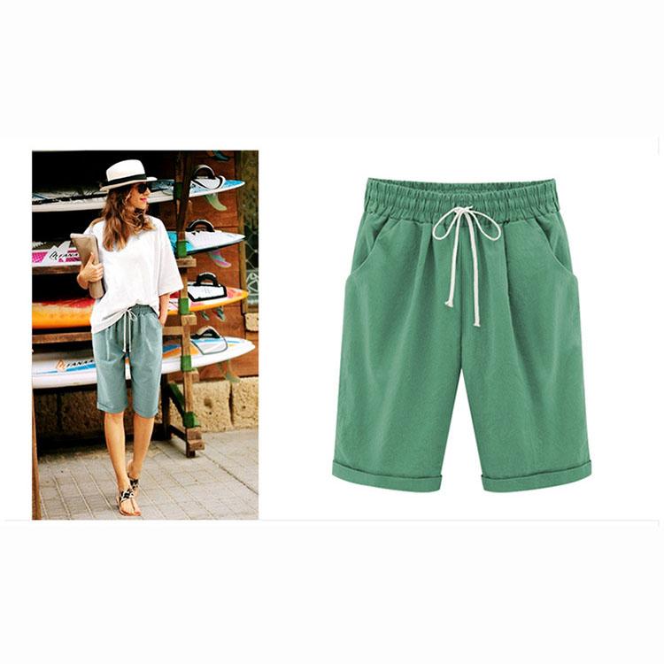 Damen Caprihose, einfarbig, locker, lässig, elastische Taille, Slim Fit, Kordelzug, Taschen