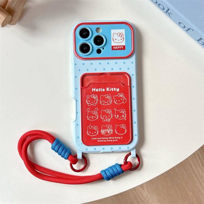 Модный милый линейный чехол-кошелек для телефона Hello Kitty для iPhone 17 Pro 16 15 14 Pro Max Cover с ручным ремешком Мультяшный Ударопрочный C For iPhone 17ProMax