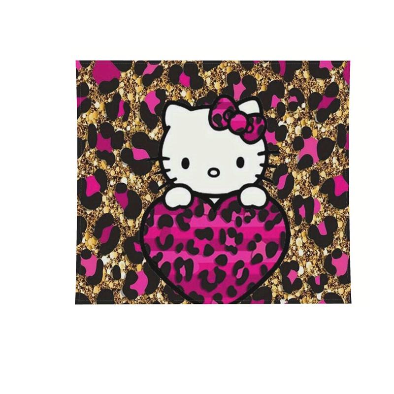 Sanrio Hello Kitty Printed Tapestry With Leopard Print And Pink Bow Design Warm Cartoon Home Style Hello Kitty Room Decoration 74x94cm(29x37in)