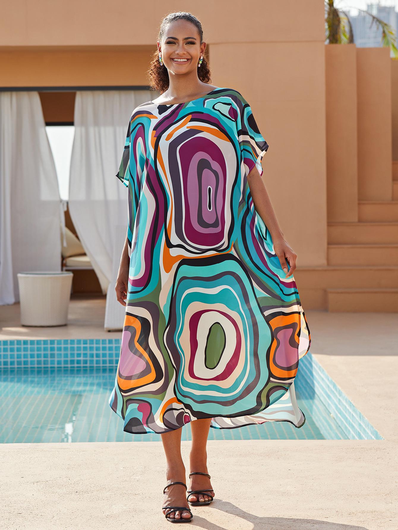 

Polyester Printed Holiday Beach Robe, Bikini Cover-Up, 2 Colors One Size