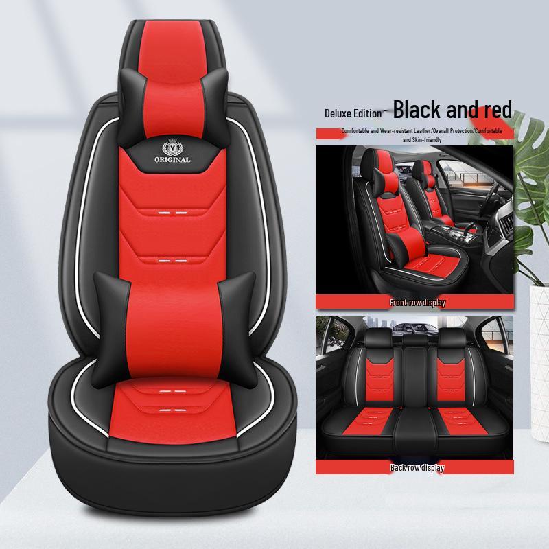 Universal Four-Season Car Seat Cushion Set – Five-Piece Linen & Ice Silk Full Coverage